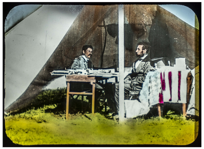 Civil War Magic Lantern Slide -- President Lincoln Meets With General McClellan After Antietam